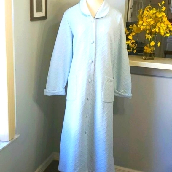 JASMINE ROBE. powder blue.  Maxi, big pockets. Size large. Button down Excellent - Picture 1 of 10